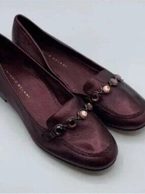 Antonio Melani Women's Maroon Iridescent Loafers Flat w/Rhinestone Detail Size 7